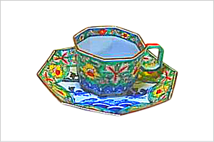 平安雲泉 青濃牡丹山水八角 珈琲碗皿